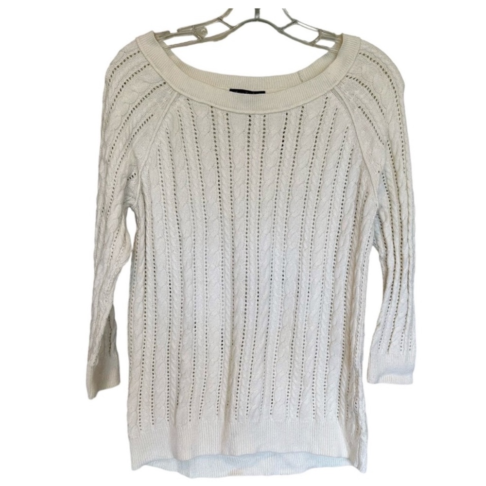 American Eagle AE cream ivory cable knit cotton wool blend sweater size medium